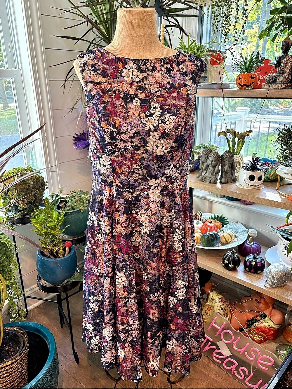 Gabby Skye Floral Print Lace A-Line Dress Purple & Pink Size 12